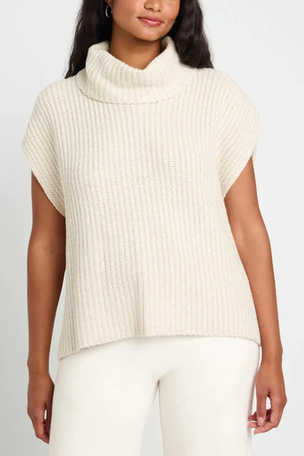 Slit Turtleneck Cap Sleeve Sweater - adritiX