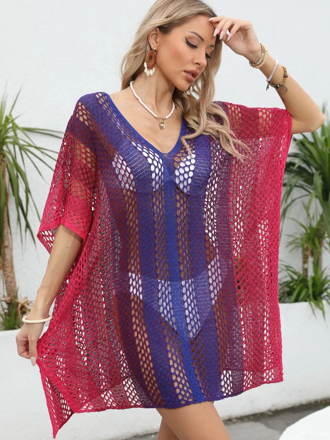 Rainbow Gradient Crochet Beach Cover Up - adritiX