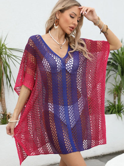 Rainbow Gradient Crochet Beach Cover Up - adritiX