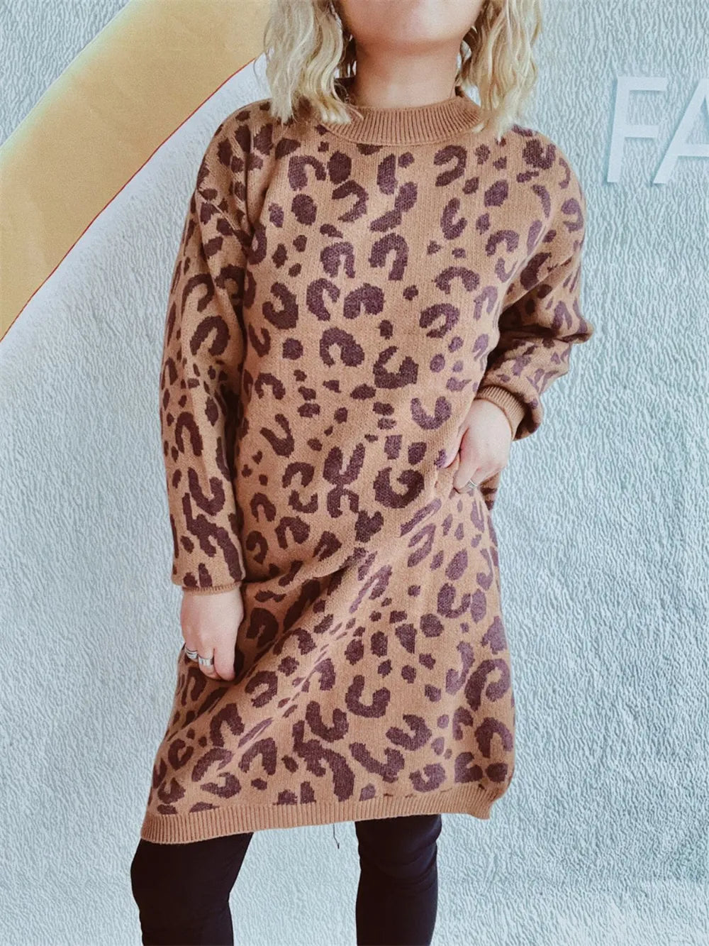 Leopard Round Neck Long Sleeve Sweater - adritiX