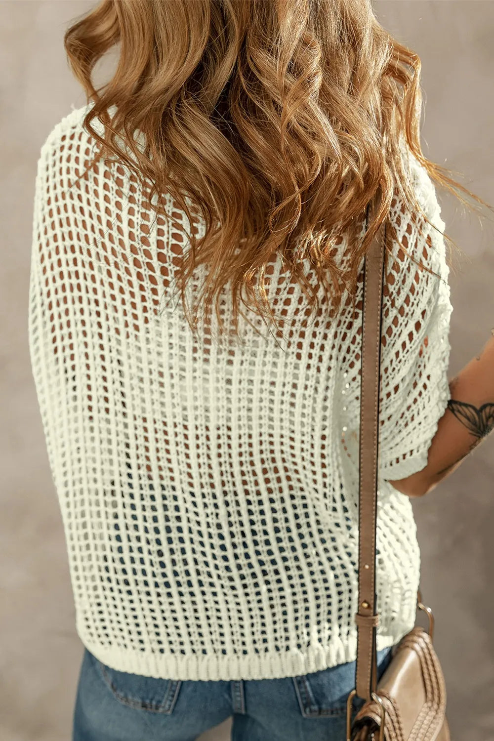 Elegant Flower Round Neck Half Sleeve Knit Cover Up - adritiX