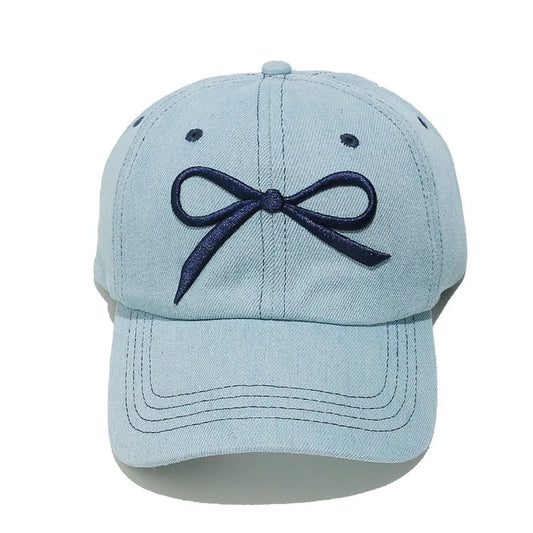 Bow Embroidered Denim Baseball Cap - adritiX