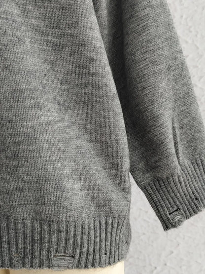 Embroidered Round Neck Dropped Shoulder Sweater - adritiX