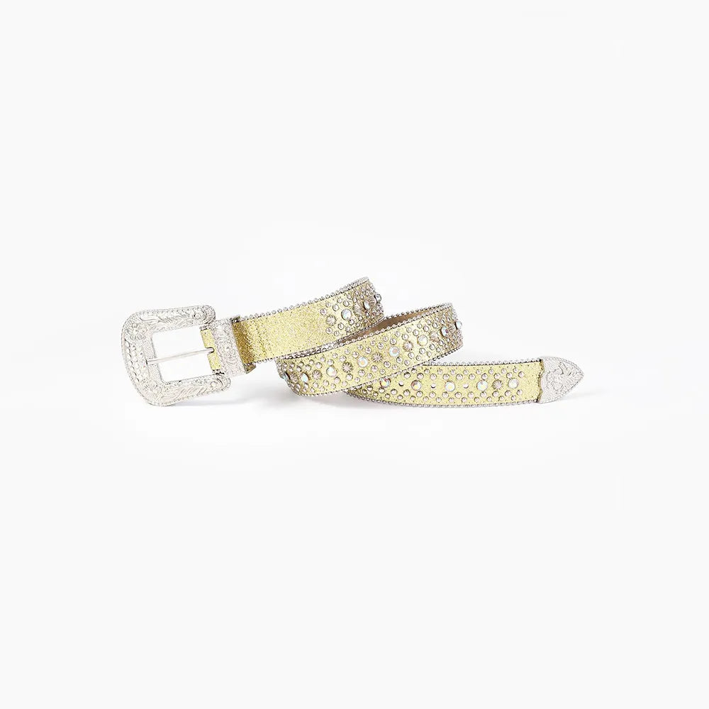 Rhinestone PU Leather Belt - adritiX