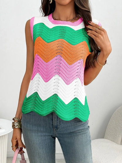 Color Block Round Neck Sweater Vest - adritiX