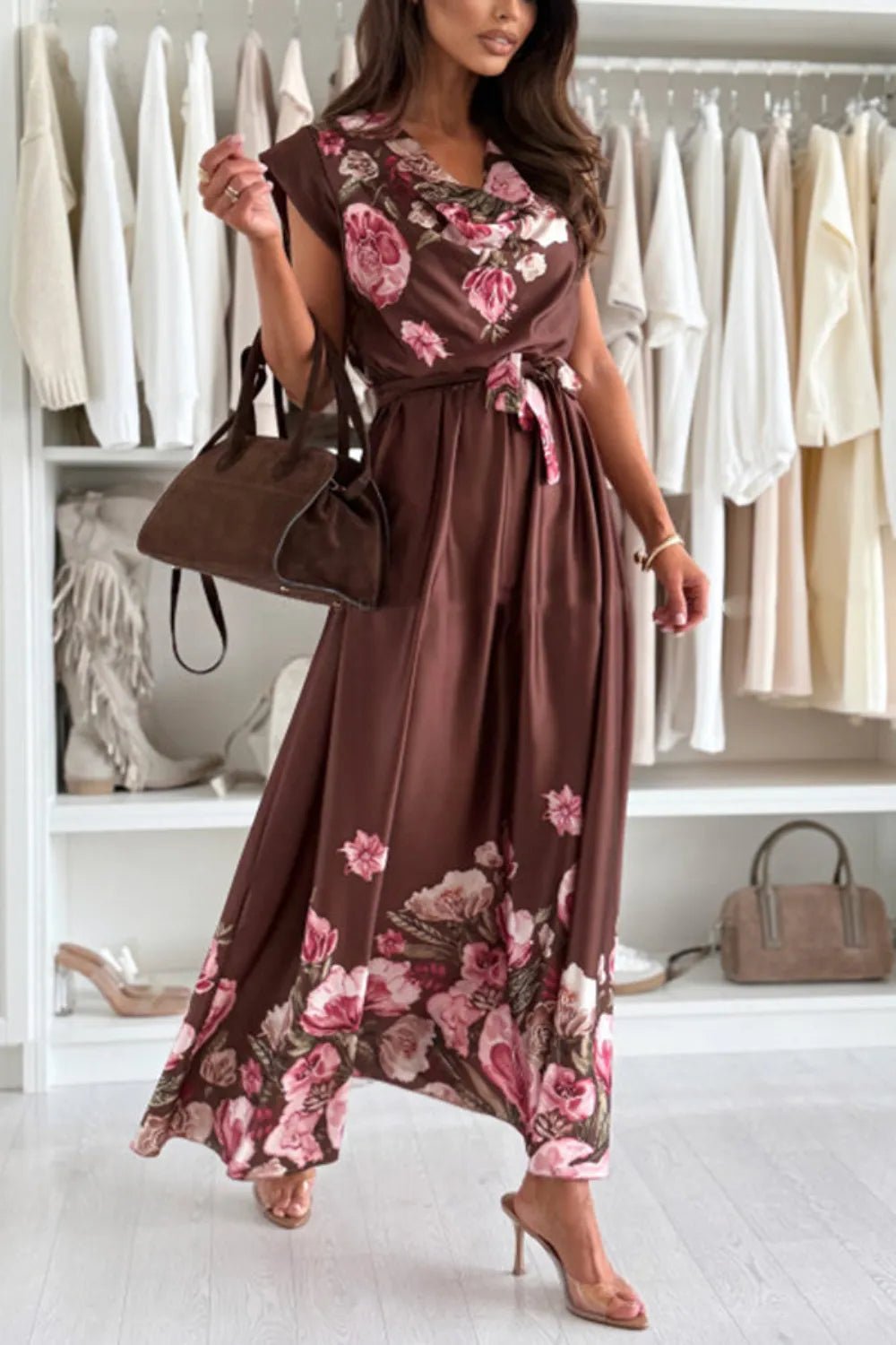 Floral Bliss Cap Sleeve Dress with Chic Belt - adritiX