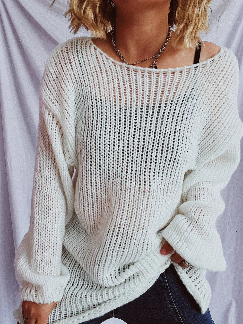 Boat Neck Dropped Shoulder Sweater - adritiX