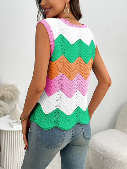 Color Block Round Neck Sweater Vest - adritiX