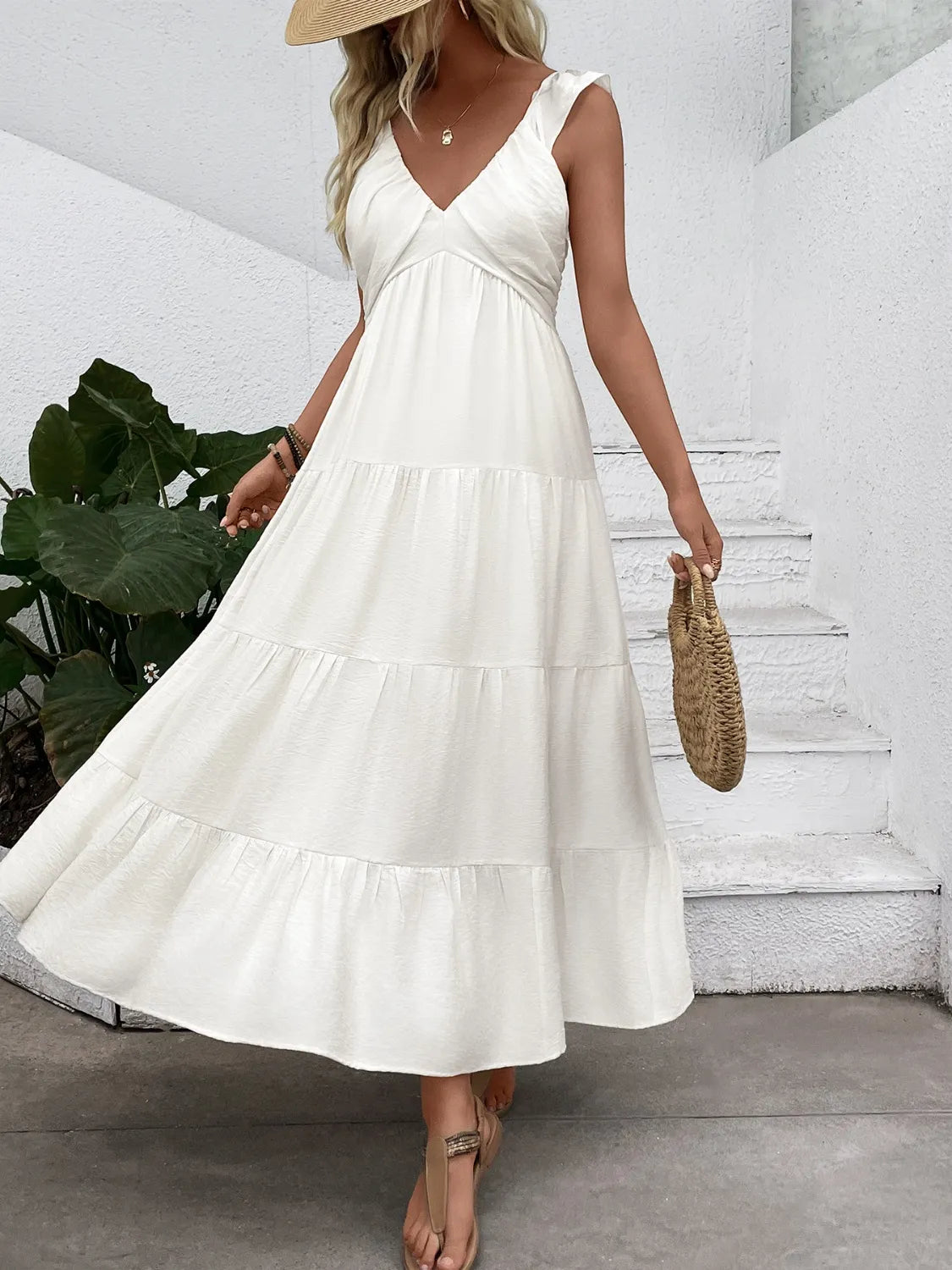V-Neck Sleeveless Tiered Dress - adritiX