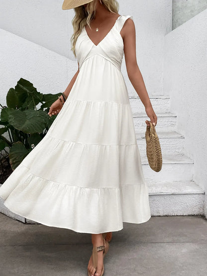 V-Neck Sleeveless Tiered Dress - adritiX