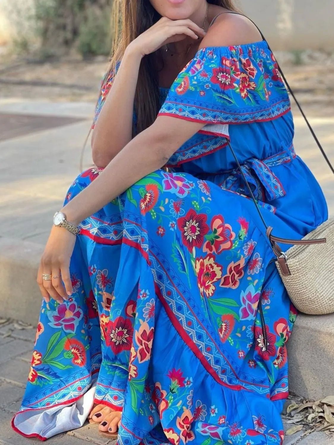 Floral Off Shoulder Ruffle Maxi Dress - adritiX