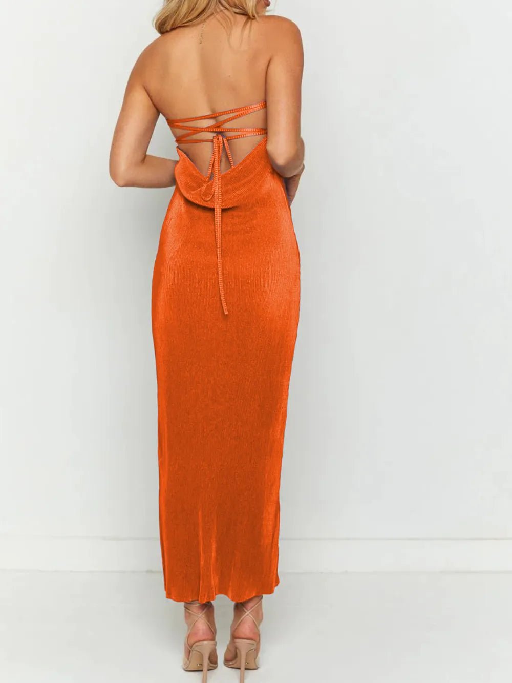 Lace-Up Back Tube Maxi Dress - adritiX
