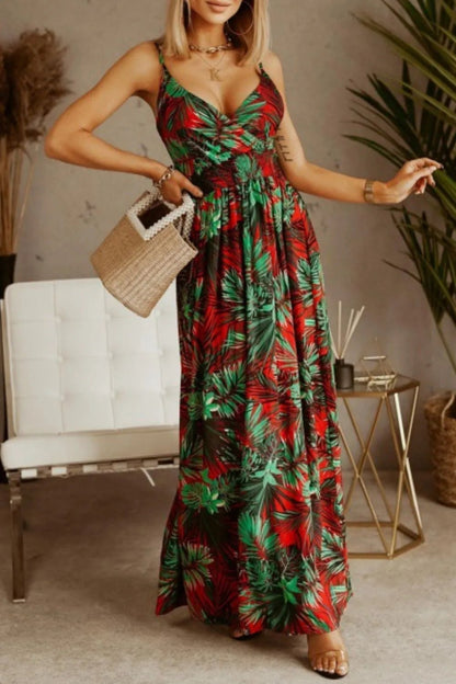 Printed Spaghetti Strap Maxi Dress - adritiX