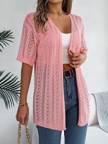 Openwork Open Front Half Sleeve Cardigan - adritiX