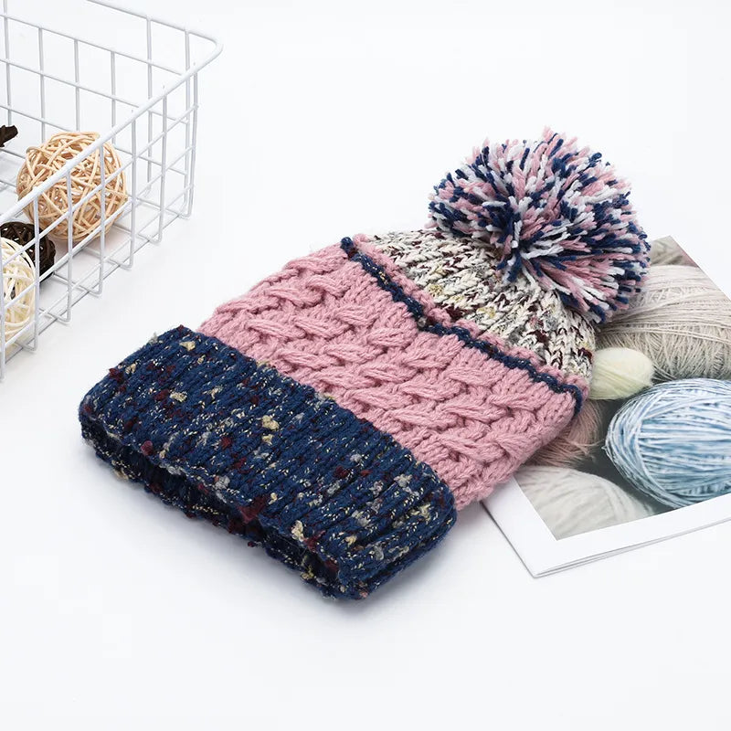 Contrast Thermal Hat with Pompom - adritiX