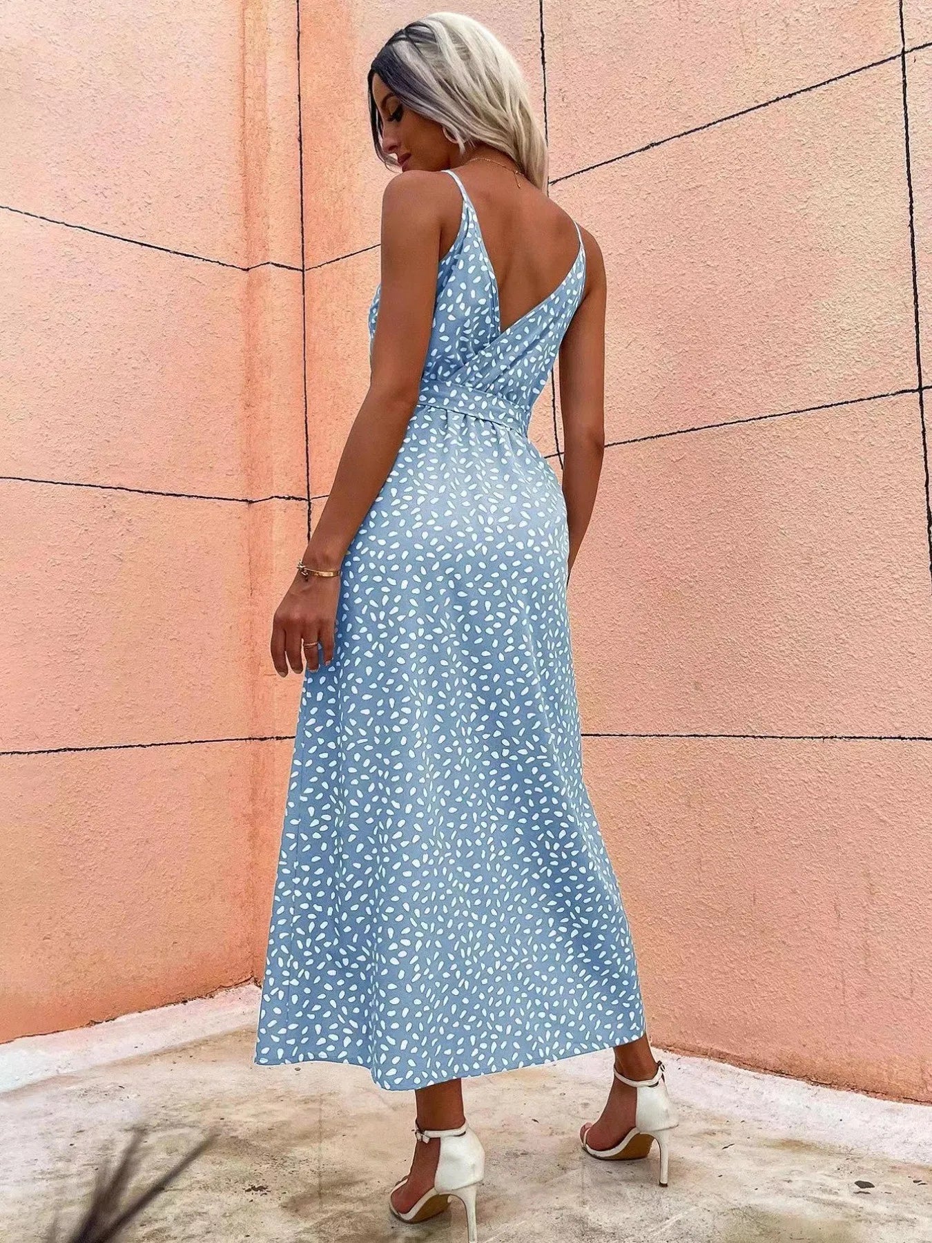 Slit Printed Surplice Midi Dress - adritiX