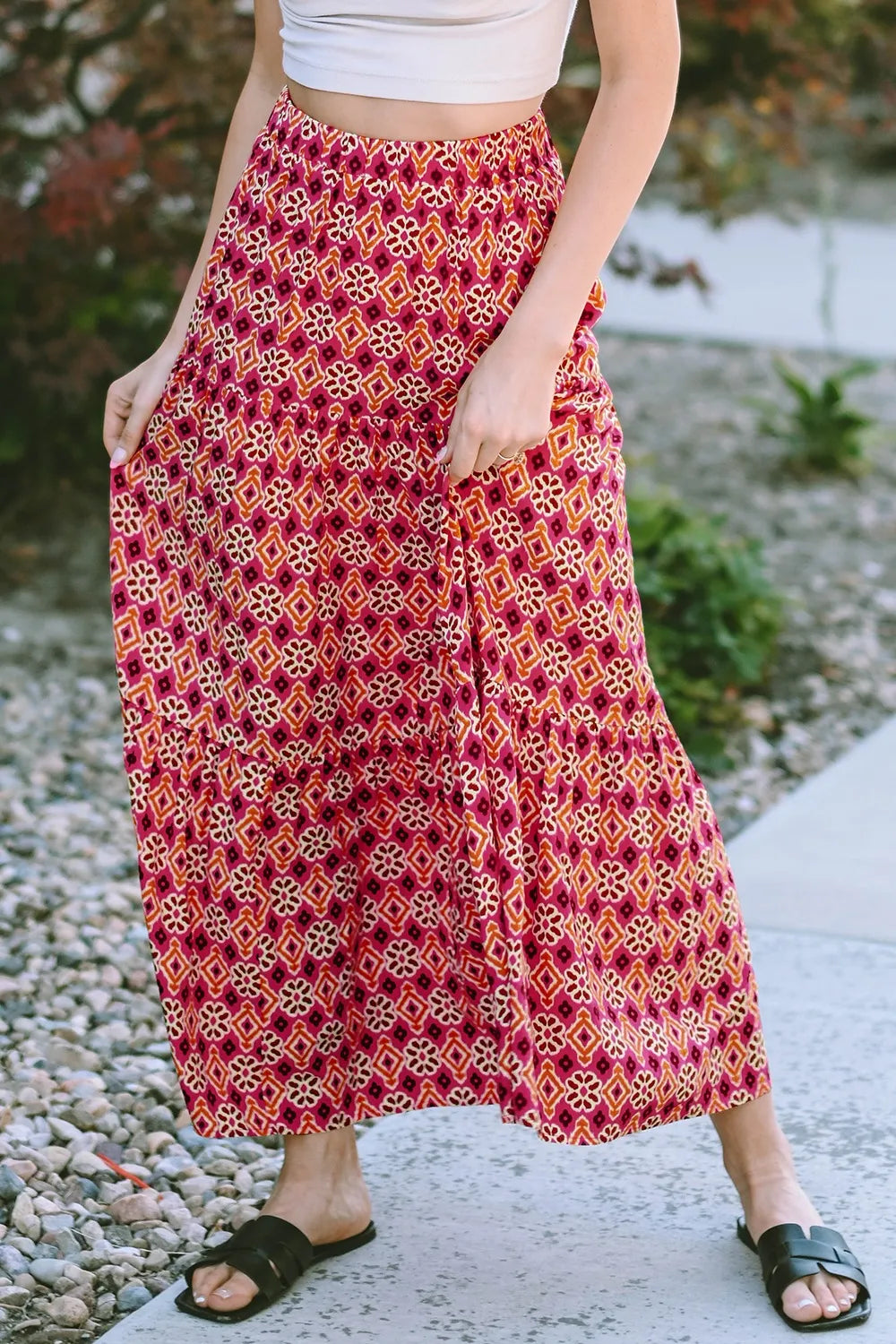 Printed Tiered Maxi Skirt - adritiX