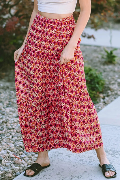 Printed Tiered Maxi Skirt - adritiX