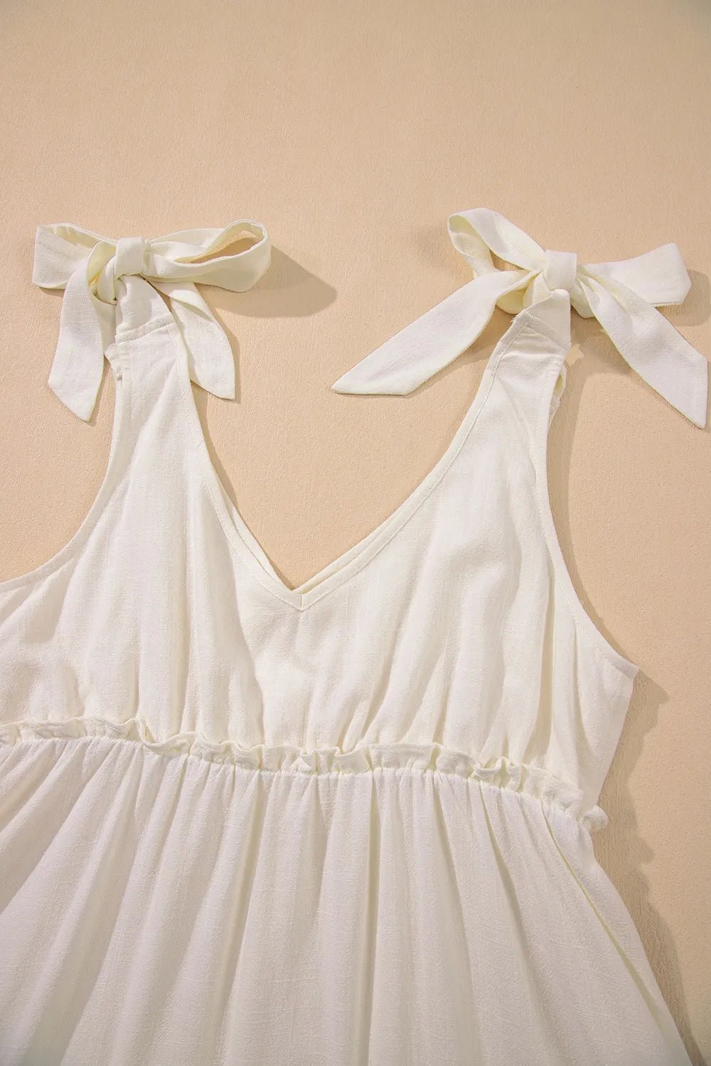 Solid Color Tied Straps Ruffle Tiered Mini Dress - adritiX