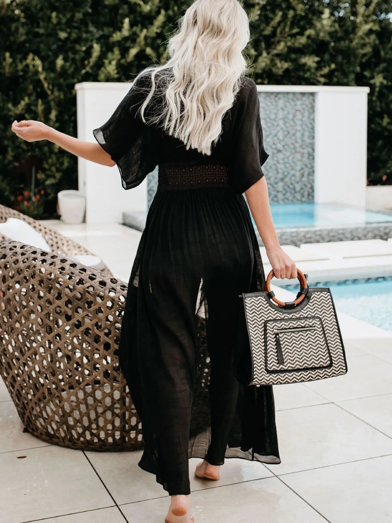 Lace Trim Plunging Beach Cover Up Maxi Dress - adritiX