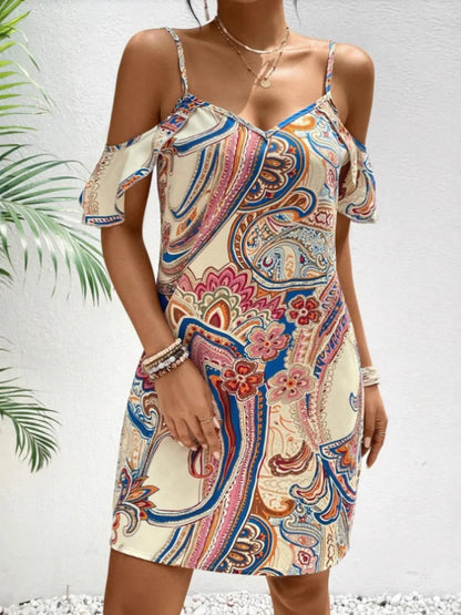 Printed Cold Shoulder Mini Dress - adritiX
