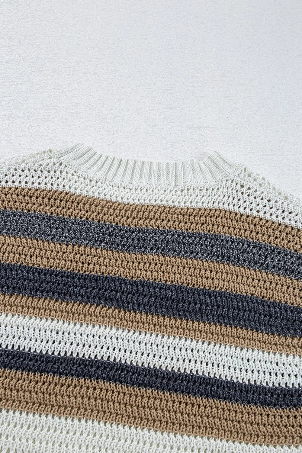 Stripe Color Block Eyelet Knit Short Sleeve Knit Top - adritiX