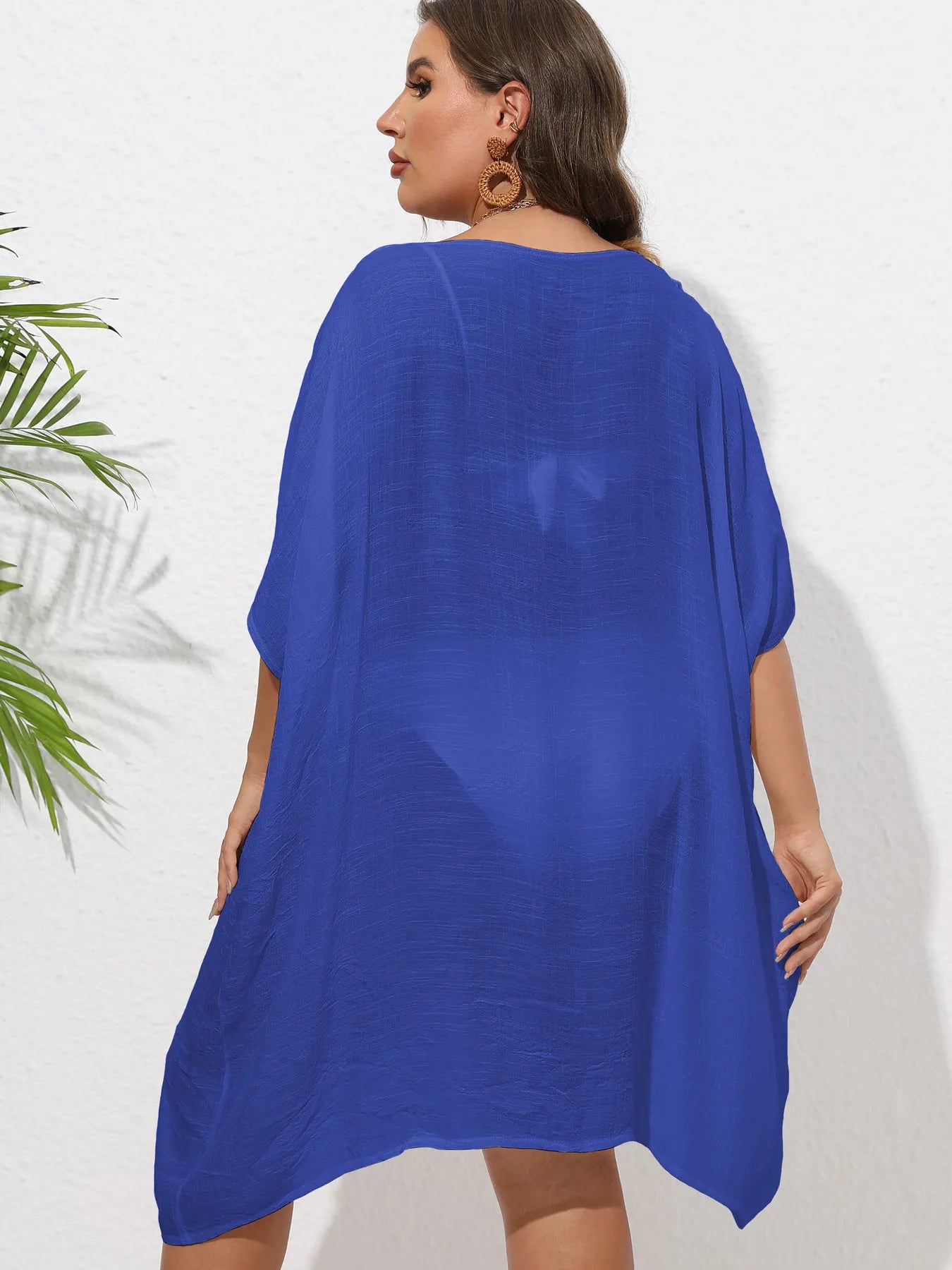 Crochet Trim V-Neck Beach Cover Up Dress - adritiX