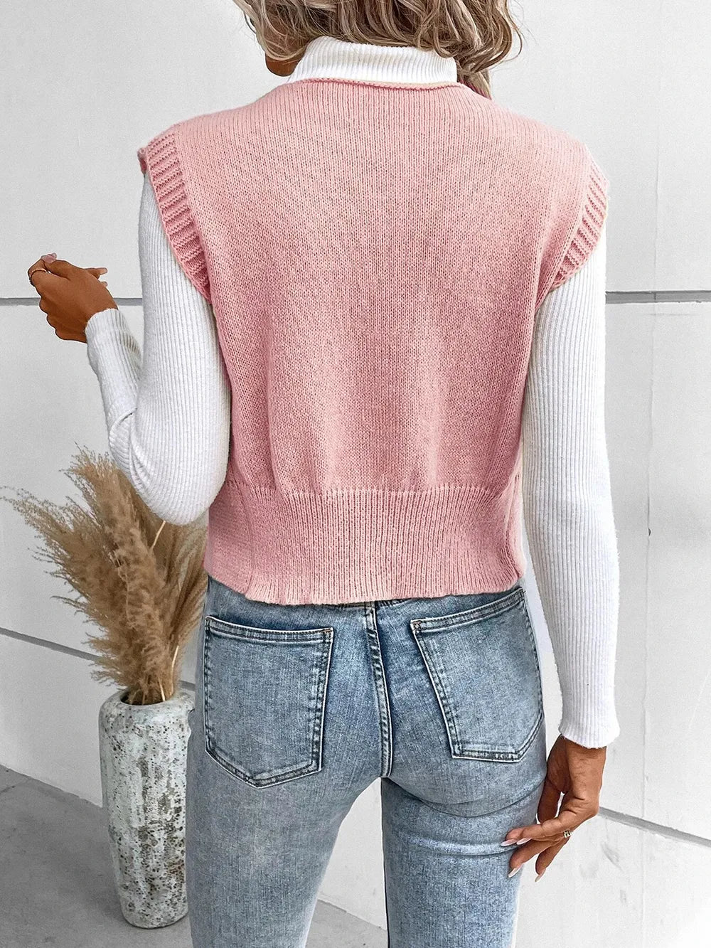 Full Size Button Up V-Neck Sweater Vest - adritiX