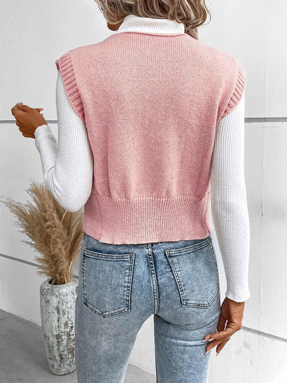 Full Size Button Up V-Neck Sweater Vest - adritiX