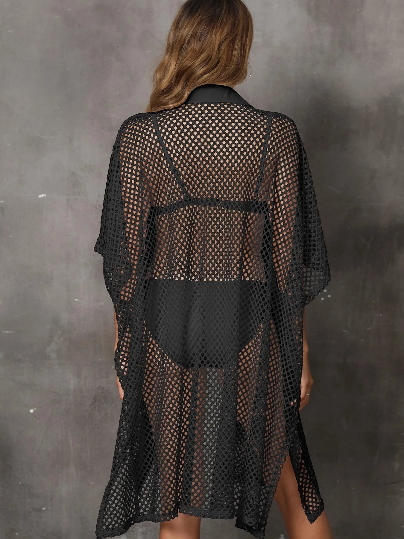 Sheer Mesh Button Up Cover Up - adritiX