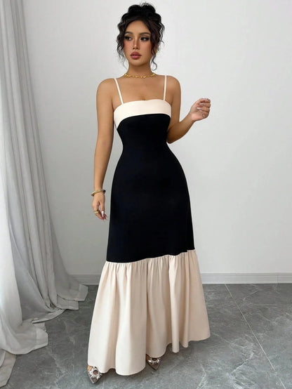 Two-Tone Spaghetti Strap Maxi Dress - adritiX