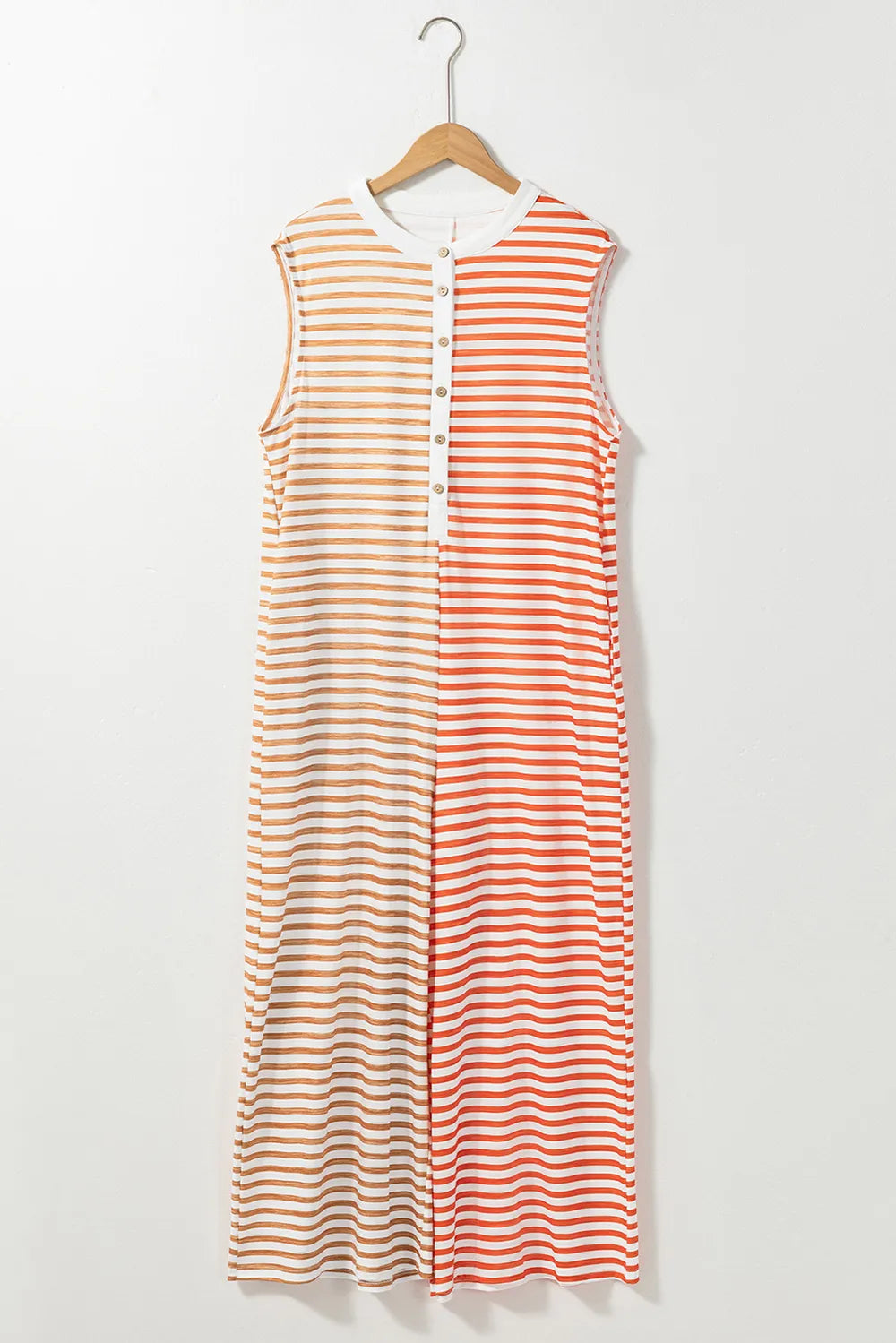 Elegant Striped Round Neck Sleeveless Jumpsuit - adritiX