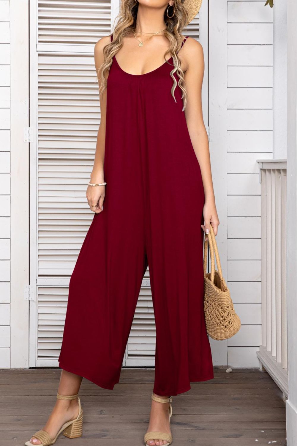 Elegant Spaghetti Strap Scoop Neck Jumpsuit - adritiX