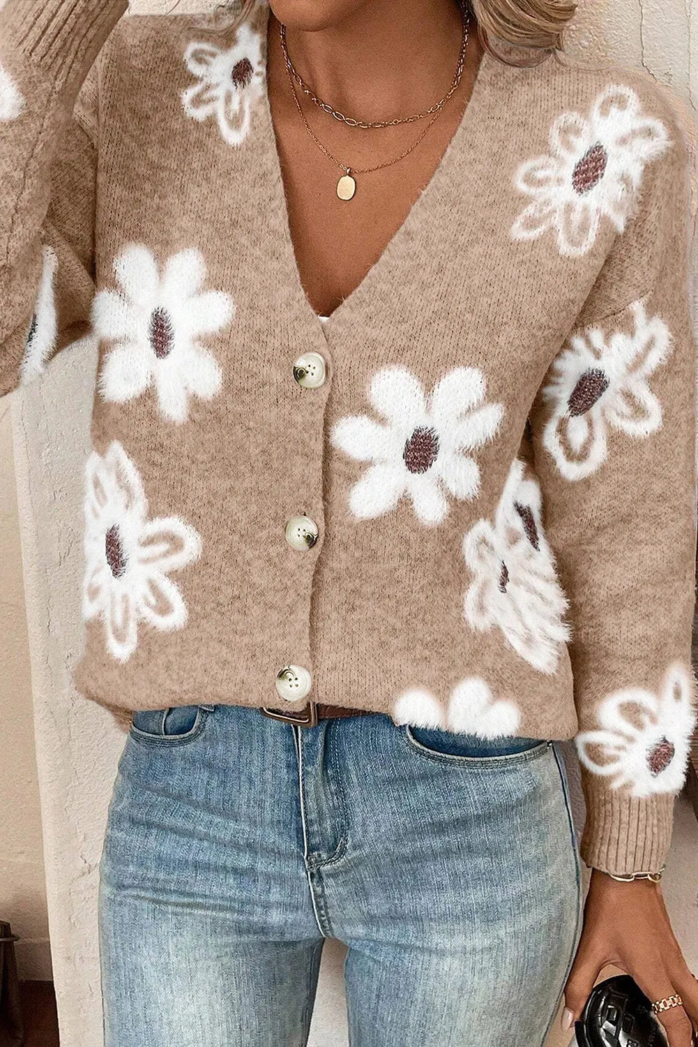 Flower Button Up Long Sleeve Cardigan - adritiX