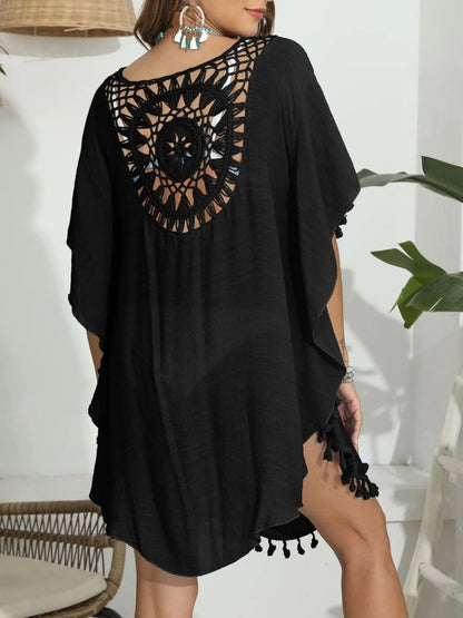 Tassel Crochet Round Neck Cover-Up - adritiX