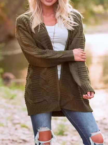 Cable-Knit Open Front Long Sleeve Cardigan - adritiX