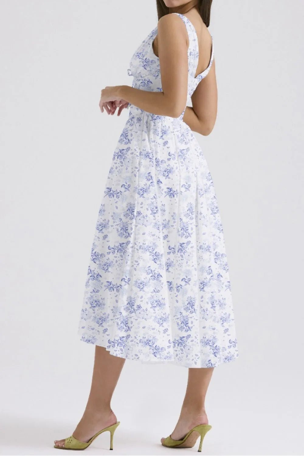 Floral V-Neck Sleeveless Midi Dress with Pockets - adritiX