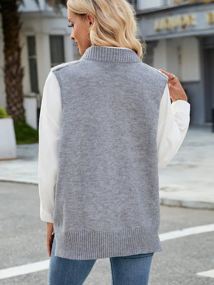 Cable Knit V-Neck Sweater Vest - adritiX