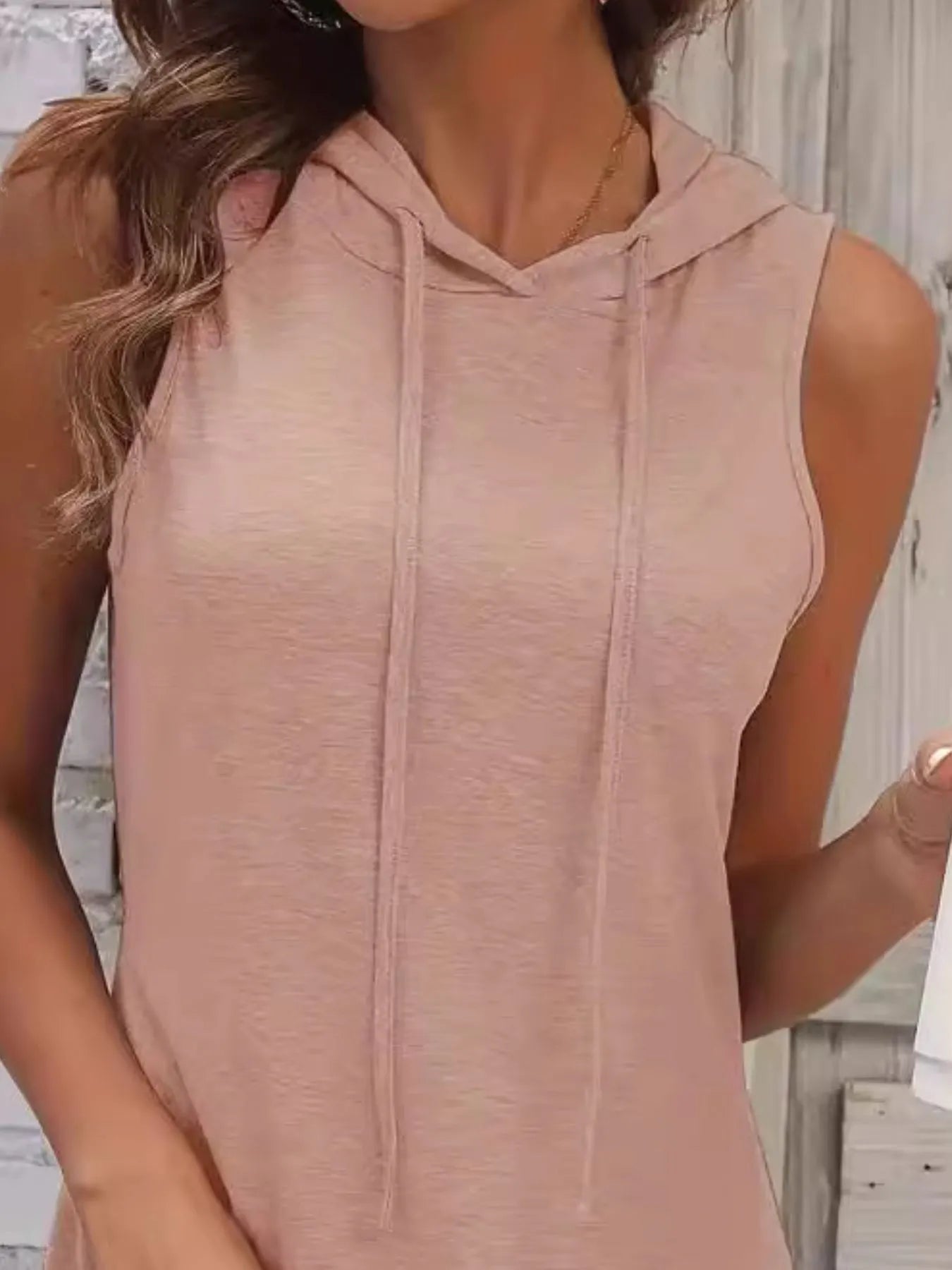 Full Size Drawstring Casual Sleeveless Hooded Mini Dress Plus Size - adritiX