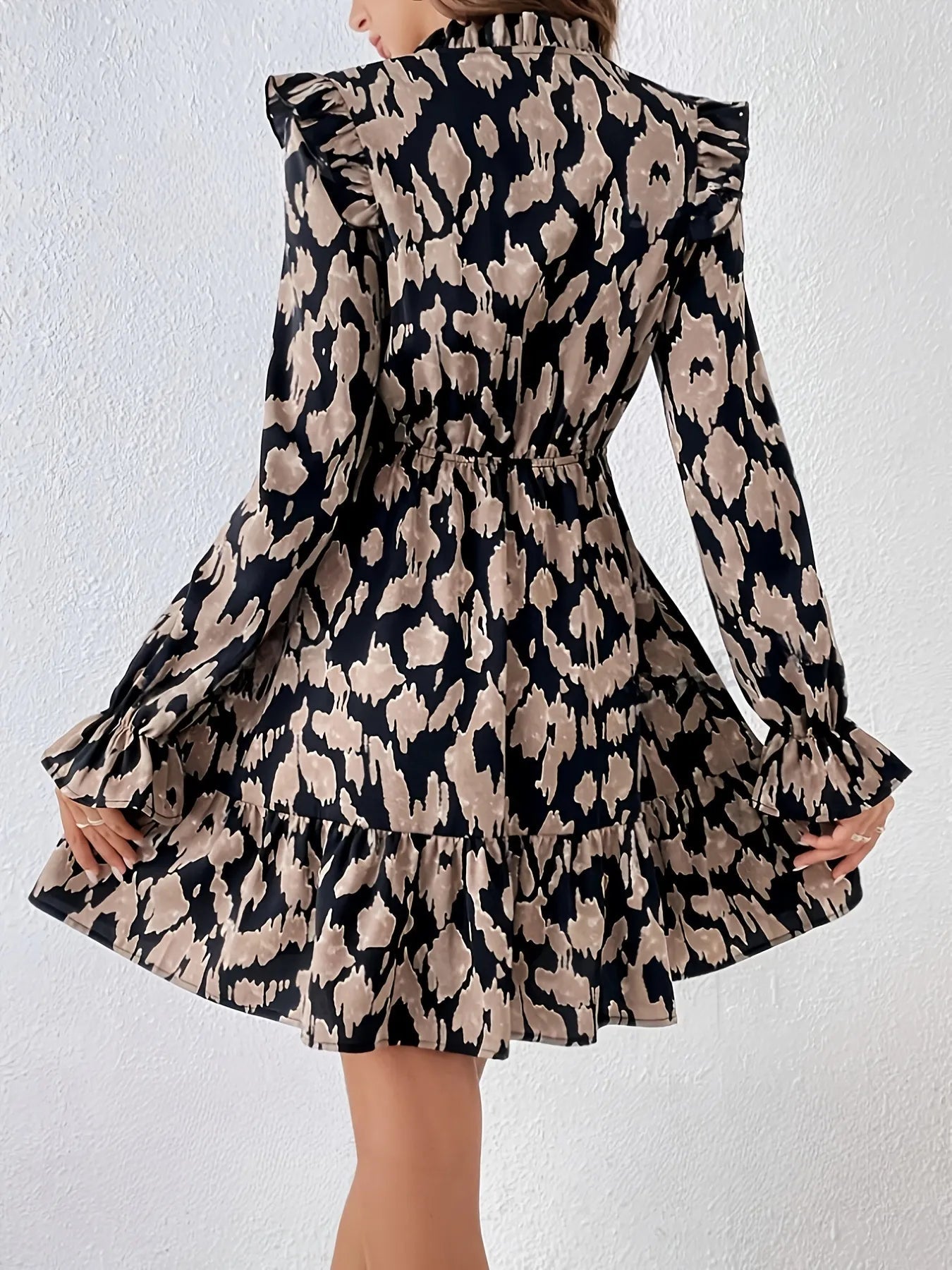 Tie Neck Flounce Sleeve Dress - adritiX
