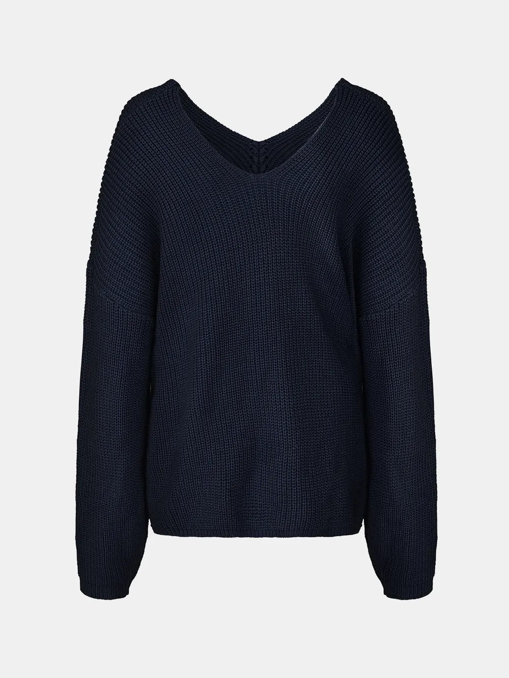 Full Size Lace Up V-Neck Long Sleeve Sweater - adritiX