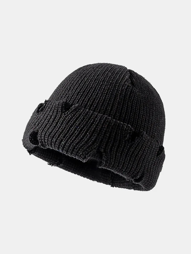 Distressed Cuffed Knit Hat - adritiX