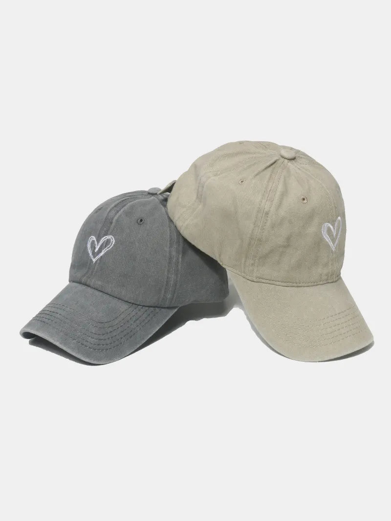 Embroidered Heart Washed Cotton Baseball Cap - adritiX