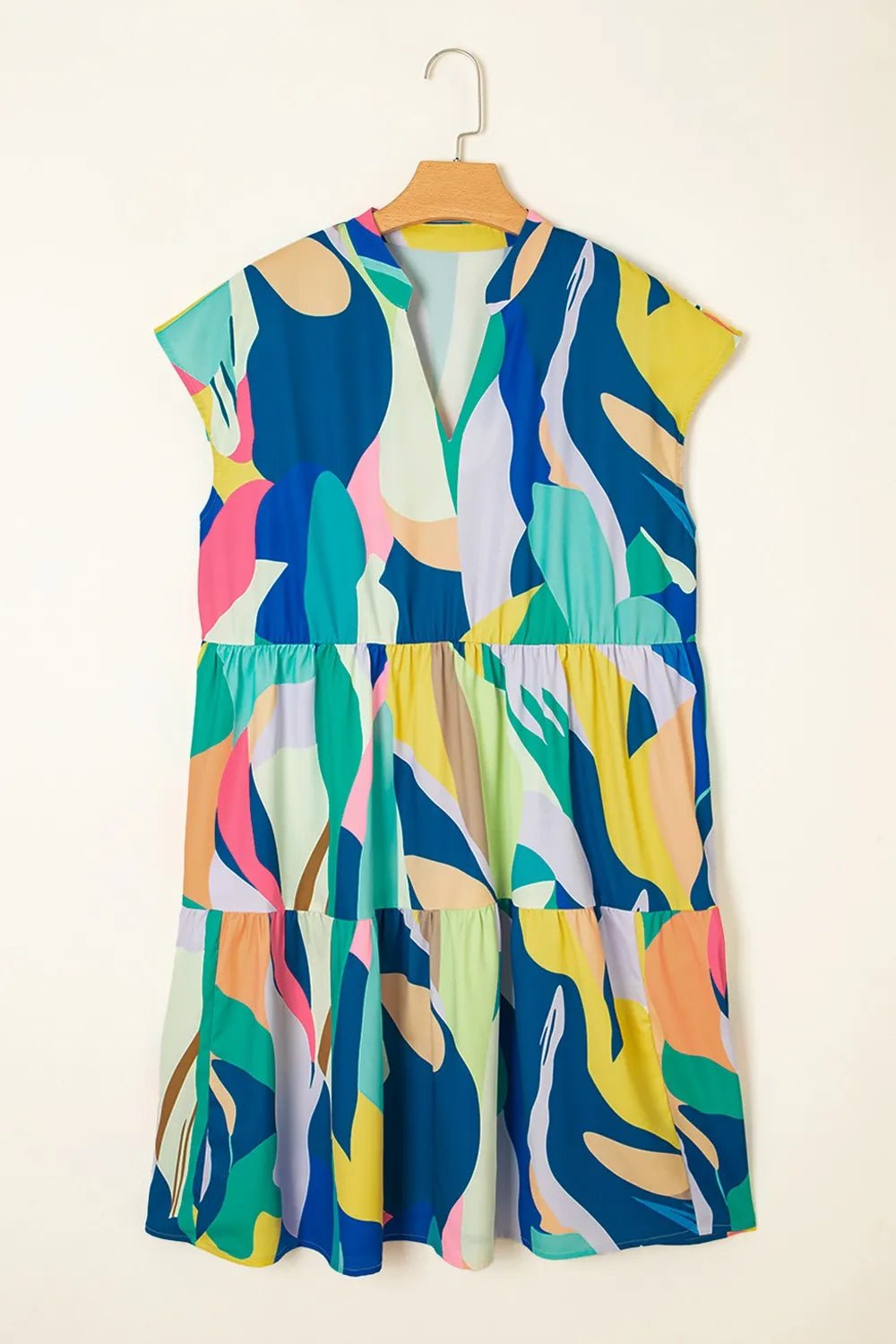 Abstract Print Cap Sleeve Pocketed Mini Dress - adritiX
