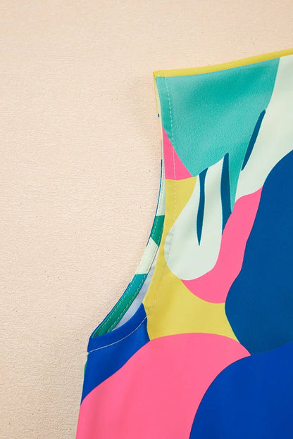 Abstract Print Cap Sleeve Pocketed Mini Dress - adritiX