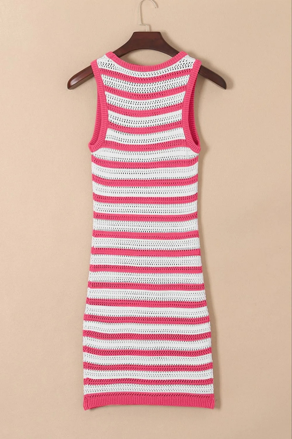 Elegant Stripe Hollowed Knit Sleeveless Sweater Dress - adritiX