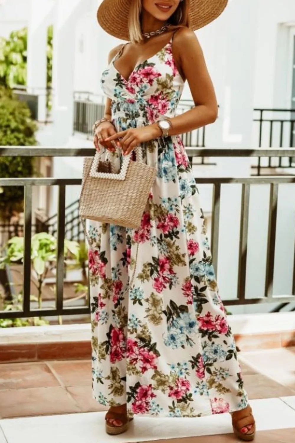 Printed Spaghetti Strap Maxi Dress - adritiX