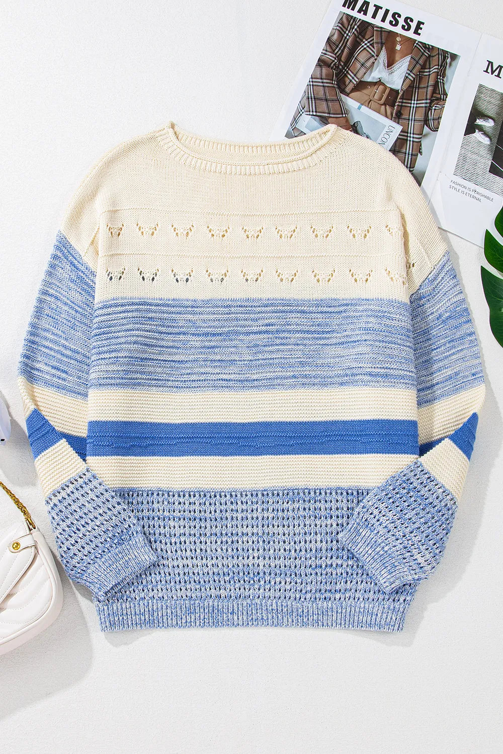 Contrast Round Neck Long Sleeve Sweater - adritiX