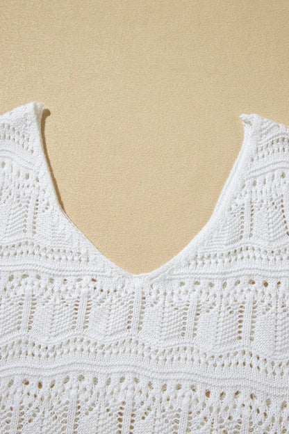 V Neck Textured Hollow-Out Sweater Vest - adritiX