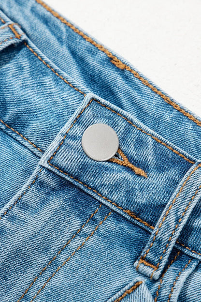 Acid Wash Bowknot Details High Waist Denim Skirt - adritiX